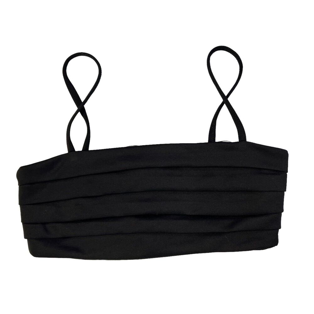 Zara Women's Size Small Black Pleated Zip Up Crop Top Minimal